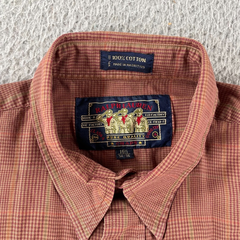 VTG 90s Ralph Lauren Chaps Shirt Mens 16.5 34-35‎ Boy Scout Label Country Plaid